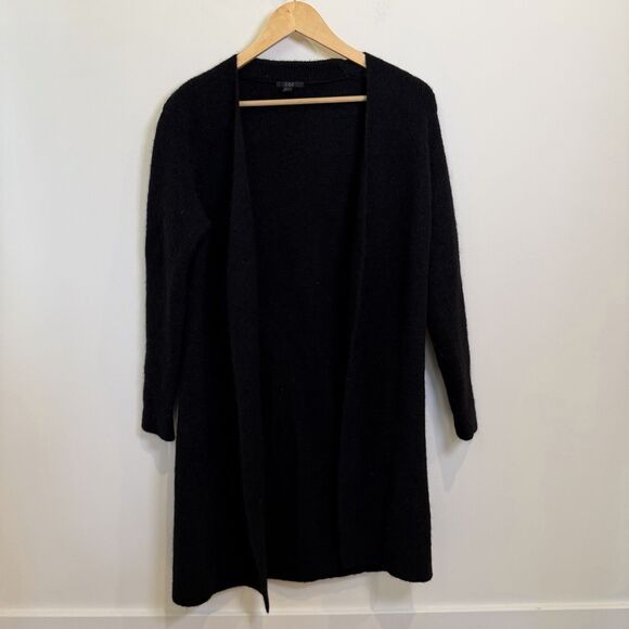 COS Cardigan Women Small Black Mohair Wool Long Collarless Sweater Minimalist - Picture 1 of 11